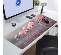 KIZIFI Alfombrilla de Ratón XXL Ríos Flores Rosas 700x300x2 mm Grande Alfombrilla Escritorio con Base de Goma Antideslizante y Bordes Cosidos Duradera y Cómoda para Oficina, Juegos