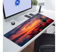 KIZIFI Alfombrilla de Ratón XXL Tulipanes Atardecer 800x400x3 mm Grande Alfombrilla Escritorio con Base de Goma Antideslizante y Bordes Cosidos Duradera y Cómoda para Oficina, Juegos