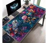 KIZIFI Alfombrilla Escritorio Grande XXL 1200x600x2 mm, Flores Búho Alfombrilla de Ratón Gaming con Superficie de Textura Especial, Tapete de Ratón Elegante para Oficina, Estudio, Juegos