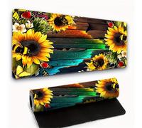 KIZIFI Alfombrilla Escritorio Grande XXL 900x300x2 mm, Girasol Vetas Madera Alfombrilla de Ratón Gaming con Superficie de Textura Especial, Tapete de Ratón Elegante para Oficina, Estudio, Juegos