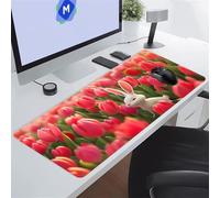 KIZIFI Alfombrilla Ratón XXL 1000x500x2 mm, Conejo Flor Tulipán Alfombrilla de Ratón para Escritorio, Bordes Duraderos Antidesgaste, Antideslizante, para Jugadores, PC, Oficina