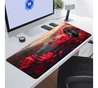 KIZIFI Alfombrilla Ratón XXL 1500x800x3 mm, Fantasma Loto Rojo Alfombrilla de Ratón para Escritorio, Bordes Duraderos Antidesgaste, Antideslizante, para Jugadores, PC, Oficina