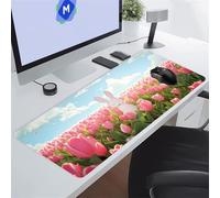 KIZIFI Alfombrilla Ratón XXL 600x300x2 mm, Conejo Tulipán Rosa Alfombrilla de Ratón para Escritorio, Bordes Duraderos Antidesgaste, Antideslizante, para Jugadores, PC, Oficina