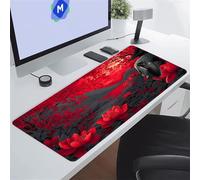 KIZIFI Alfombrilla Ratón XXL 600x300x2 mm, Flor Loto Roja Alfombrilla de Ratón para Escritorio, Bordes Duraderos Antidesgaste, Antideslizante, para Jugadores, PC, Oficina