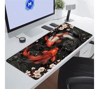 KIZIFI Alfombrilla Ratón XXL 600x300x2 mm, Pescado Flor Ciruelo Alfombrilla de Ratón para Escritorio, Bordes Duraderos Antidesgaste, Antideslizante, para Jugadores, PC, Oficina