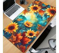 KIZIFI Alfombrilla Ratón XXL 600x300x3 mm Girasoles Otoño Alfombrilla Escritorio Base Goma Antideslizante Bordes Cosidos para Oficina, Estudio, Juegos