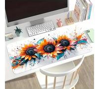 KIZIFI Alfombrilla Ratón XXL 700x300x2 mm Girasoles Acuarela Alfombrilla Escritorio Base Goma Antideslizante Bordes Cosidos para Oficina, Estudio, Juegos