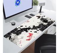 KIZIFI Alfombrilla Ratón XXL 800x300x2 mm, Flores Mariposa Rojas Alfombrilla de Ratón para Escritorio, Bordes Duraderos Antidesgaste, Antideslizante, para Jugadores, PC, Oficina