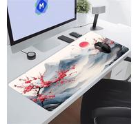 KIZIFI Alfombrilla Ratón XXL 800x400x2 mm, Paisaje Flores Ciruelo Rojas Alfombrilla de Ratón para Escritorio, Bordes Duraderos Antidesgaste, Antideslizante, para Jugadores, PC, Oficina