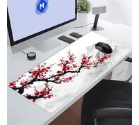KIZIFI Alfombrilla Ratón XXL 900x400x3 mm, Flores Ciruelo Rojas Alfombrilla de Ratón para Escritorio, Bordes Duraderos Antidesgaste, Antideslizante, para Jugadores, PC, Oficina