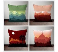 KIZIFI Fundas de Cojín 40x40 cm Juego de 4 Borgoña Verde Fundas de Cojines de Lino Decorativas Paisaje Funda de Almohada Cuadrado Moderna Decoración Funda Cojin Sofa para Coche Estar Sillas Jardin