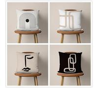 KIZIFI Fundas de Cojín 50x50 cm Juego de 4 Negro Marrón Claro Fundas de Cojines Lino Curvo Funda de Almohada Cuadrado Funda Cojin Sofa Decoración Moderna para Sofá Silla Cama Sala de Estar Dormitorio
