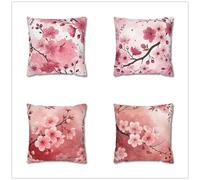KIZIFI Fundas de Cojín 55x55 cm Juego de 4 Rosa Rojo Fundas de Cojines de Lino Decorativas Flores Funda de Almohada Cuadrado Moderna Decoración Funda Cojin Sofa para Coche Estar Sillas Jardin