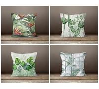 KIZIFI Fundas de Cojín 65x65 cm Juego de 4 Hojas Verdes Fundas de Cojines Lino Plantas Funda de Almohada Cuadrado Funda Cojin Sofa Decoración Moderna para Sofá Silla Cama Sala de Estar Dormitorio
