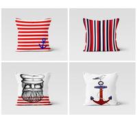 KIZIFI Fundas de Cojín 65x65 cm Juego de 4 Rayas Rojas Fundas de Cojines Lino Negro Blanco Funda de Almohada Cuadrado Funda Cojin Sofa Decoración Moderna para Sofá Silla Cama Sala de Estar Dormitorio
