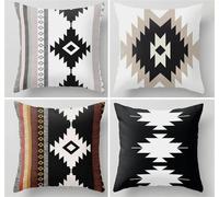 KIZIFI Fundas De Cojines 45x45 cm Geométrico Negro Fundas Cojines Modernas Lino Juego de 4 Blanco Marrón Funda Cojine Exterior Funda DE Almohada Cuadrado para Dormitorio, Sofá, Silla, Cama