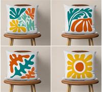 KIZIFI Fundas de Cojines 45x45 cm Juego de 4 Amarillo Naranja Fundas Cojines Lino Blanco Verde Funda de Cojín Exterior Decorativo Cuadrado Funda de Almohada para Sofá, Sala de Estar, Sofás