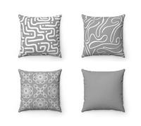 KIZIFI Fundas de Cojines 45x45 cm Juego de 4 Líneas Blancas Fundas Cojines Lino Gris Funda de Cojín Exterior Decorativo Cuadrado Funda de Almohada para Sofá, Sala de Estar, Sofás