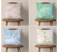 KIZIFI Fundas de Cojines 45x45 cm Juego de 4 Mármol Rosa Fundas Cojines Lino Verde Azul Funda de Cojín Exterior Decorativo Cuadrado Funda de Almohada para Sofá, Sala de Estar, Sofás