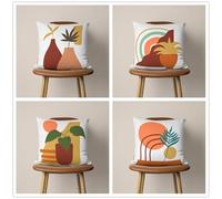 KIZIFI Fundas de Cojines 45x45 cm Juego de 4 Plantas Minimalistas Fundas Cojines Lino Amarillo Verde Funda de Cojín Exterior Decorativo Cuadrado Funda de Almohada para Sofá, Sala de Estar, Sofás