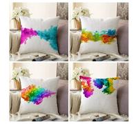 KIZIFI Fundas De Cojines 50x50 cm Acuarela Fundas Cojines Modernas Lino Juego de 4 Verde Púrpura Funda Cojine Exterior Funda DE Almohada Cuadrado para Dormitorio, Sofá, Silla, Cama