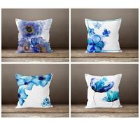 KIZIFI Fundas de Cojines 60x60 cm Juego de 4 Flores Fundas Cojines Lino Azul Blanco Funda de Cojín Exterior Decorativo Cuadrado Funda de Almohada para Sofá, Sala de Estar, Sofás