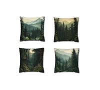 KIZIFI Fundas de Cojines 60x60 cm Juego de 4 Jungla Fundas Cojines Lino Paisaje Funda de Cojín Exterior Decorativo Cuadrado Funda de Almohada para Sofá, Sala de Estar, Sofás