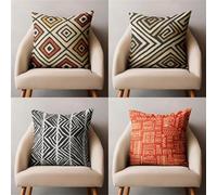 KIZIFI Juego de 4 Fundas Cojines 45x45 cm, Geométrico Negro Fundas De Cojines Lino, Naranja Exterior Funda Cojine Decorativos con Cremallera Oculta Todas Estaciones para Sofá Dormitorio Sala DE Estar