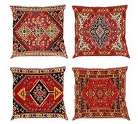 KIZIFI Juego de 4 Fundas Cojines 60x60 cm, Étnico Rojo Fundas De Cojines Lino, Geométrico Exterior Funda Cojine Decorativos con Cremallera Oculta Todas Estaciones para Sofá Dormitorio Sala DE Estar