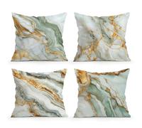 KIZIFI Juego de 4 Fundas Cojines Exterior Impermeable 60x60 cm Mármol Funda de Cojín Decorativo Cuadrado Marrón Verde Fundas de Cojines Lino con Cremallera Oculta para Jardín Sofá Salón Terraza Cama