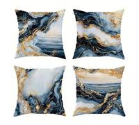 KIZIFI Juego de 4 Fundas Cojines Exterior Impermeable 60x60 cm Marrón Azul Funda de Cojín Decorativo Cuadrado Mármol Fundas de Cojines Lino con Cremallera Oculta para Jardín Sofá Salón Terraza Cama