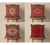KIZIFI Juego de 4 Fundas Cojines Exterior Impermeable 65x65 cm Estilo Étnico Funda de Cojín Decorativo Cuadrado Rojo Fundas de Cojines Lino con Cremallera Oculta para Jardín Sofá Salón Terraza Cama