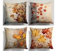 KIZIFI Juego de 4 Fundas Cojines Exterior Impermeable 70x70 cm Otoño Funda de Cojín Decorativo Cuadrado Hojas Arce Fundas de Cojines Lino con Cremallera Oculta para Jardín Sofá Salón Terraza Cama