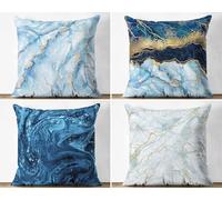KIZIFI Juego de 4 Fundas de Cojín Exteriores Impermeable 35x35 cm Mármol Fundas Cojines Lino Azul Fundas de Almohada Fundas de Cojín Cuadradas para Sofá Patio Jardín Dormitorio Silla Cama