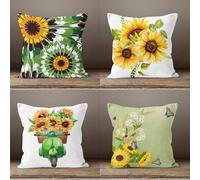 KIZIFI Juego de 4 Fundas de Cojín Exteriores Impermeable 45x45 cm Amarillo Verde Fundas Cojines Lino Flores Fundas de Almohada Fundas de Cojín Cuadradas para Sofá Patio Jardín Dormitorio Silla Cama