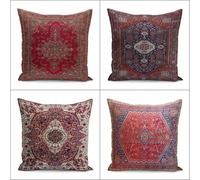 KIZIFI Juego de 4 Fundas de Cojín Exteriores Impermeable 55x55 cm Estilo Étnico Fundas Cojines Lino Rojo Azul Fundas de Almohada Fundas de Cojín Cuadradas para Sofá Patio Jardín Dormitorio Silla Cama