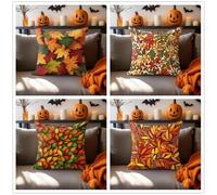 KIZIFI Juego de 4 Fundas de Cojín Exteriores Impermeable 55x55 cm Hojas Verdes Fundas Cojines Lino Otoño Fundas de Almohada Fundas de Cojín Cuadradas para Sofá Patio Jardín Dormitorio Silla Cama