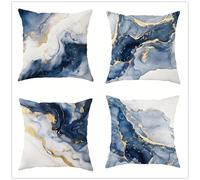 KIZIFI Juego de 4 Fundas de Cojín Exteriores Impermeable 60x60 cm Mármol Fundas Cojines Lino Azul Marrón Fundas de Almohada Fundas de Cojín Cuadradas para Sofá Patio Jardín Dormitorio Silla Cama