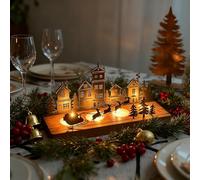 Kizozo Portavelas de Adviento, corona de Adviento, portavelas de Navidad, con bandeja para 4 velas, portavelas de metal y madera, decoración navideña