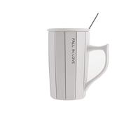KIZQYN Tazas La Taza de té de la Taza de cerámica con la Cuchara de la Tapa 15.2oz La Taza se Puede Utilizar for Beber Agua y Avena Adecuada for Oficina (Dama) Tazas de Café (Color : A)