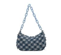 KJBDQQH Bolso Mujer Bandolera Bolso de hombro informal vintage for mujer, con estampado a cuadros, tela vaquera, pequeño, cadena, for el tiempo libre(Light Blue)