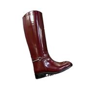 KJBDQQH botas de agua para mujer Botas altas hasta la rodilla for mujer, punta redonda, tacón bajo, suela gruesa, for caballero y motociclista.(Wine red,39)