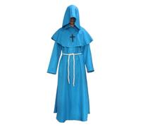 KJBDQQH disfraz de bruja Medieval Hooded Monk Costume Plague Doctor Cos Adult Men Halloween(Blue,XL_BLACK)