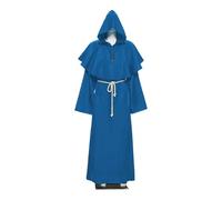 KJBDQQH disfraz de bruja Medieval Monk Church Clergy Costume Men's Hooded Cowl Gown Robe Cape(Blue,L_MEDIEVAL MONK)