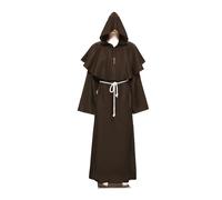 KJBDQQH disfraz de bruja Medieval Monk Church Clergy Costume Men's Hooded Cowl Gown Robe Cape(Coffee,S_MEDIEVAL MONK)