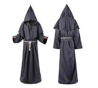 KJBDQQH disfraz de bruja Medieval Monk Church Clergy Costume Men's Hooded Cowl Gown Robe Cape(Grey,4XL_MEDIEVAL MONK)