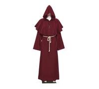 KJBDQQH disfraz de bruja Medieval Monk Church Clergy Costume Men's Hooded Cowl Gown Robe Cape(Red,S_MEDIEVAL MONK)