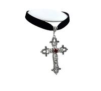 KJBDQQH Gargantilla Punk Goth Limited Black Velvet Cross Choker Bead Necklace Grunge Black Velvet Jewelry Gorgeous Women Punk para Uso Diario(Red-Brown)