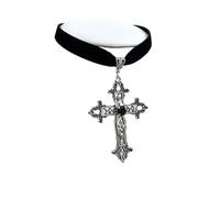 KJBDQQH Gargantilla Punk Goth Limited Black Velvet Cross Choker Bead Necklace Grunge Black Velvet Jewelry Gorgeous Women Punk para Uso Diario(Black Zinc Plated)