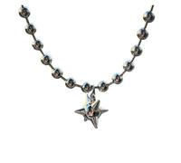 KJBDQQH Gargantilla Punk Gunge Aesthetic 6mm Beads Ball Chain Flail Charms Choker Necklace for Men Women Morning Star Short Necklace Punk Jewelry para Uso Diario(40cm_Silver)